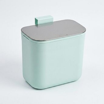 Odor-Proof Hanging Kitchen Compost Bin, Trash Can with Stainless Steel Lid, 9L