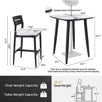 Eazegath 5-Piece Outdoor Aluminum Squircle Bar Table Set with 4 Bar Stools and Sunbrella Cushions