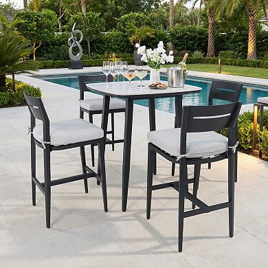 Eazegath 5-Piece Outdoor Aluminum Squircle Bar Table Set with 4 Bar Stools and Sunbrella Cushions