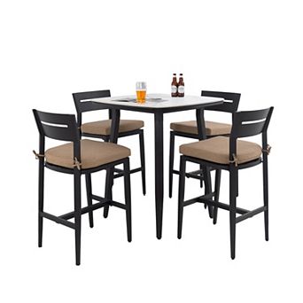 Eazegath 5 pc Outdoor Aluminum Squircle Bar Table Set with 4 Bar Stools and Sunbrella Cushions