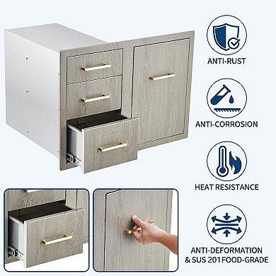 Stainless Steel Outdoor Kitchen Door Drawer Combo 29.5" W x 22.6" H x 21.7" D