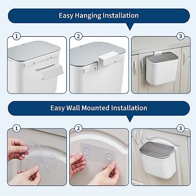 Odor-Proof Hanging Kitchen Compost Bin, Trash Can with Stainless Steel Lid, 7L