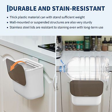 Odor-Proof Hanging Kitchen Compost Bin, Trash Can with Stainless Steel Lid, 7L