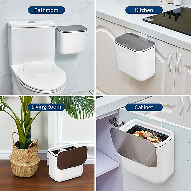 Odor-Proof Hanging Kitchen Compost Bin, Trash Can with Stainless Steel Lid, 7L
