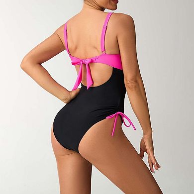 Seoria Womens V Neck Twist Front One Piece Swimsuit With Side Tie Detail