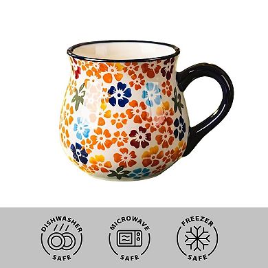 Flower Mug Ceramic Floral Design Pot Belly Style— Mother's Day Gift