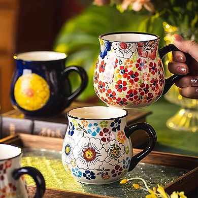 Flower Mug Ceramic Floral Design Pot Belly Style— Mother's Day Gift