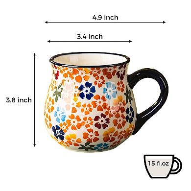 Flower Mug Ceramic Floral Design Pot Belly Style— Mother's Day Gift