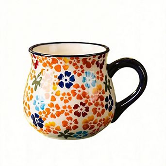 Flower Mug Ceramic Floral Design Pot Belly Style— Mother's Day Gift