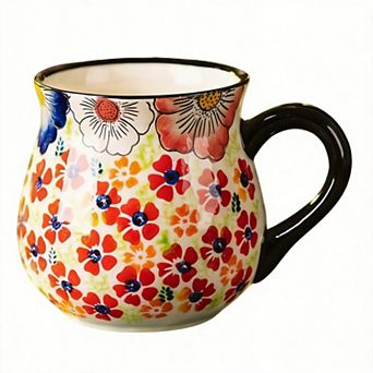 Flower Mug Ceramic Floral Design Pot Belly Style— Mother's Day Gift