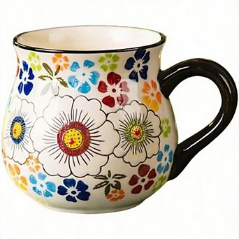 Flower Mug Ceramic Floral Design Pot Belly Style— Mother's Day Gift