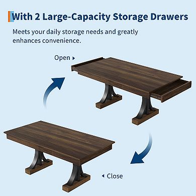 Spacious 71-Inch Rectangular Dining Table for 6-8, Sturdy Wood Double Pedestal Design