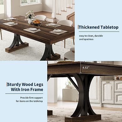 Spacious 71-Inch Rectangular Dining Table for 6-8, Sturdy Wood Double Pedestal Design