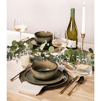MOEPLSY12-Piece Handmade Reactive Glaze Dinnerware Set, Scratch Resistant Ceramic Plates and Bowls