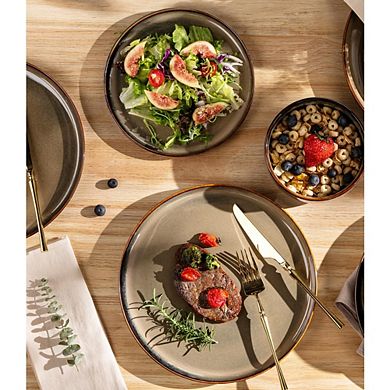 MOEPLSY12-Piece Handmade Reactive Glaze Dinnerware Set, Scratch Resistant Ceramic Plates and Bowls