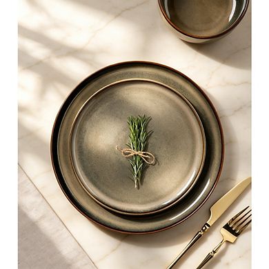MOEPLSY12-Piece Handmade Reactive Glaze Dinnerware Set, Scratch Resistant Ceramic Plates and Bowls