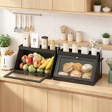 100% Bamboo Large Bread Box with Shelf for Kitchen Countertop, Wooden Bread Storage Container