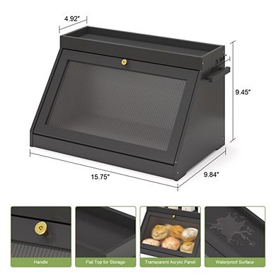 100% Bamboo Large Bread Box with Shelf for Kitchen Countertop, Wooden Bread Storage Container