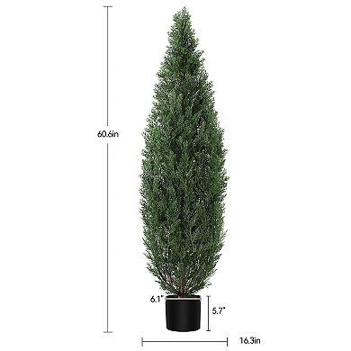 2 Pack Artificial Cedar Pine Trees with Black Pots, UV Protected, Evergreen for Front Porch Decor