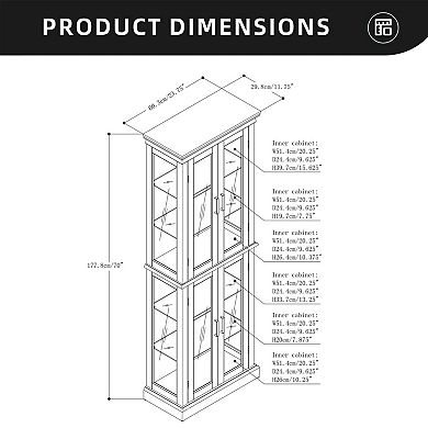 Eazegath Glass Curio Display Storage Cabinet with 4 Tier Adjustable Shelves (E26 Bulb Not Included)