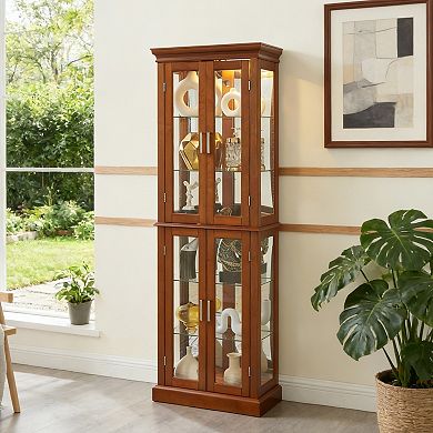 Eazegath Glass Curio Display Storage Cabinet with 4 Tier Adjustable Shelves (E26 Bulb Not Included)