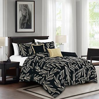 5 pc Jacquard Comforter Set - Botanical Leaf Bedding Set