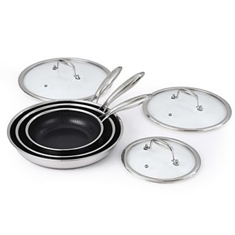 6 pc Tri-Ply Steel Nonstick Fry Pan Set, 8/10/12" with Glass Lids, Compatible with All Cooktops