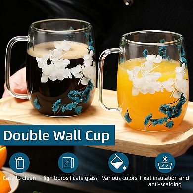 Dried Flower Glass Coffee Mug Heat Resistant Handle— Mother's Day Gift