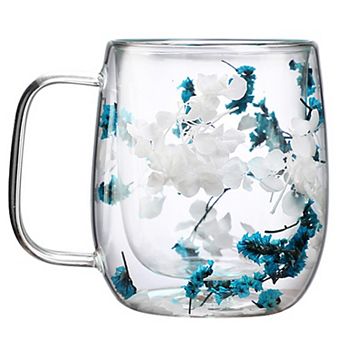Dried Flower Glass Coffee Mug Heat Resistant Handle— Mother's Day Gift