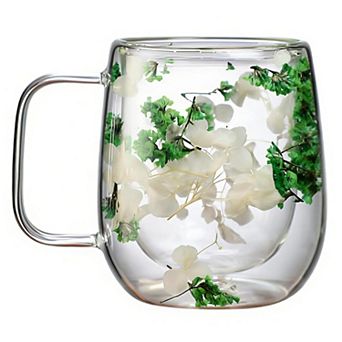 Dried Flower Glass Coffee Mug Heat Resistant Handle— Mother's Day Gift