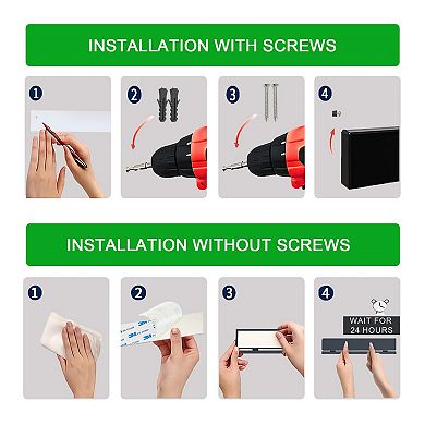 No-Drill 12" Magnetic Knife Holder Black Stainless Steel Organizer with 6 Flexible Hooks