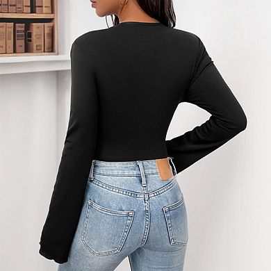 Women's Floral Long Sleeve Crew Neck Slimming Bodysuit