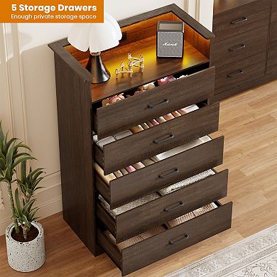 47" Tall Chest of Drawers with LED Light and Charging Station
