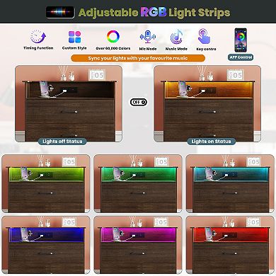 47" Tall Chest of Drawers with LED Light and Charging Station