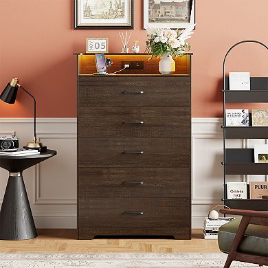 47" Tall Chest of Drawers with LED Light and Charging Station