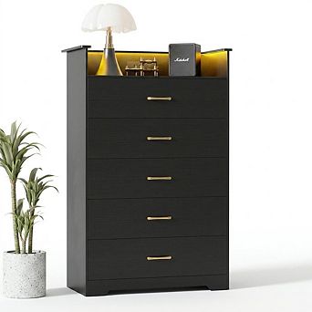47" Tall Chest of Drawers with LED Light and Charging Station