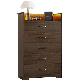 47" Tall Chest of Drawers with LED Light and Charging Station
