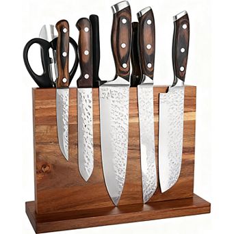 Double-Sided Acacia Wood Magnetic Knife Holder, Universal Kitchen Countertop Organizer