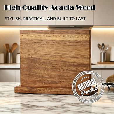 Double-Sided Acacia Wood Magnetic Knife Holder, Universal Kitchen Countertop Organizer