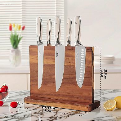 Double-Sided Acacia Wood Magnetic Knife Holder, Universal Kitchen Countertop Organizer