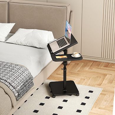 C-Shaped End Table on Wheels, Adjustable Height, 180° Swivel TV Tray for Couch, Bedroom, Small Space