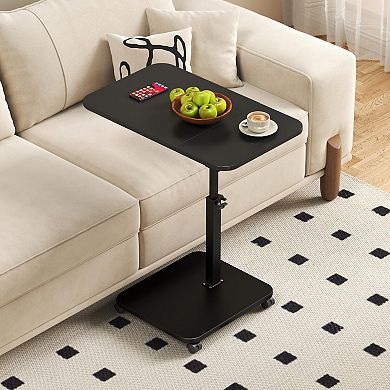 C-Shaped End Table on Wheels, Adjustable Height, 180° Swivel TV Tray for Couch, Bedroom, Small Space