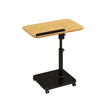 C-Shaped End Table on Wheels, Adjustable Height, 180° Swivel TV Tray for Couch, Bedroom, Small Space