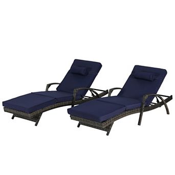 Eazegath Set of 2 Outdoor Grey Wicker Lounge Chaise Long Reclining Chair with Cushions and Armrests