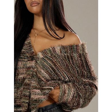 Womens Vintage Plush Cardigan Deep V Neck Long Sleeve Open Front