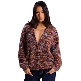Womens Vintage Plush Cardigan Deep V Neck Long Sleeve Open Front