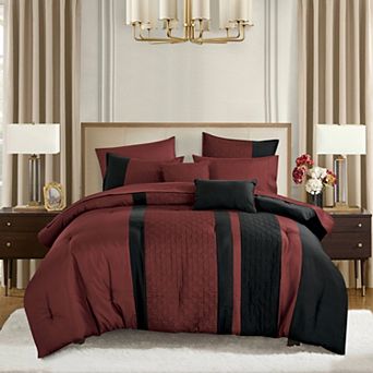 Plum Purple & Black Comforter Set with Sheets