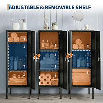 Metal Locker Cabinet with Lock Adjustable Shelf, Ventilated Steel Storage for Office & Home Use