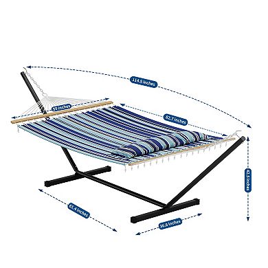 Double Hammock with Stand-475 lbs, Adjustable Two-Layer, Steel Frame&Thick Rope for Outdoor Camping