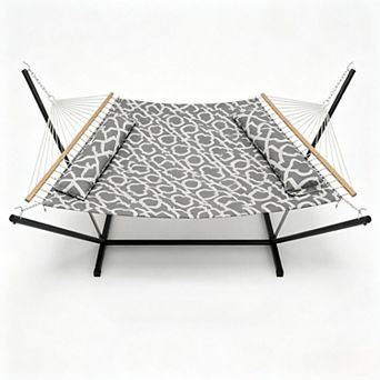 Double Hammock with Stand-475 lbs, Adjustable Two-Layer, Steel Frame&Thick Rope for Outdoor Camping